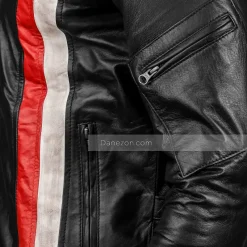 Cafe racer red and white striped leather jacket