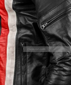 Cafe racer red and white striped leather jacket