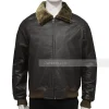 Shearling Collar Bomber Leather Jacket
