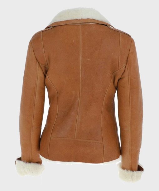 Womens Tan Brown Leather Sheepskin Shearling Jacket