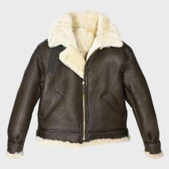 Womens Aviator Shearling Brown Leather Jacket