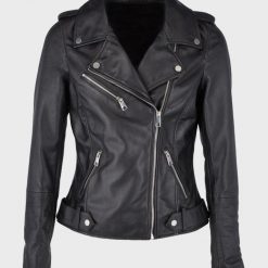 Women's Asymmetrical Black Leather Biker Motorcycle Jacket