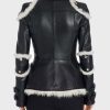 Black Shearling Leather Womens Biker Jacket