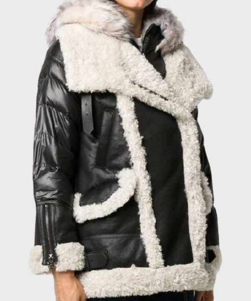 Womens Padded Black Shearling Jacket