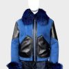 Womens Blue Faux Fur Shearling Suede Leather Jacket