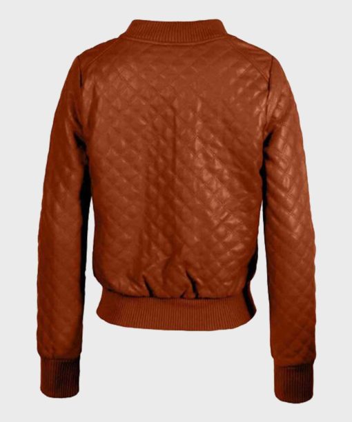 Women's Quilted Leather Brown Bomber Jacket