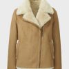 Women's Faux Shearling Brown Leather Jacket for Winter Outifts