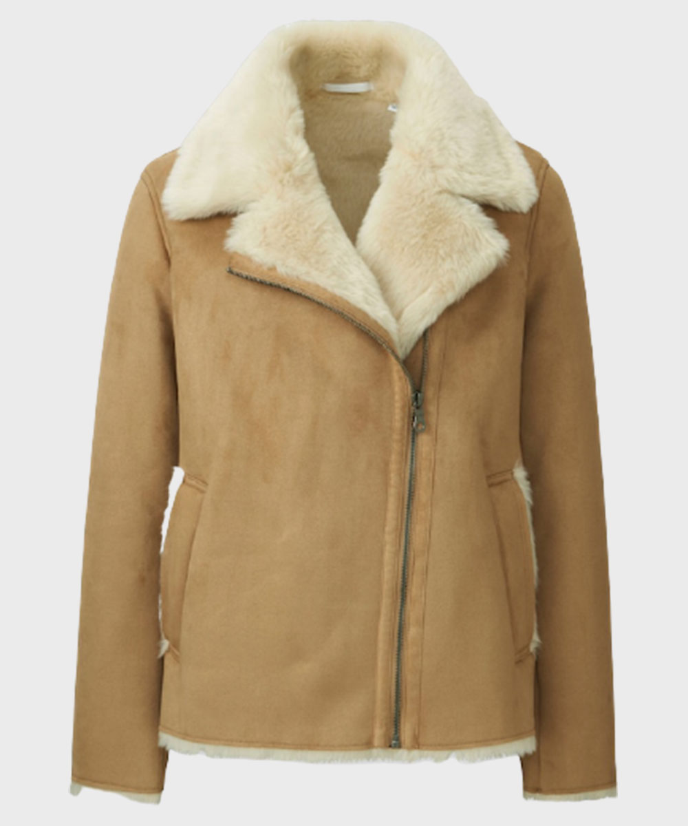 Womens Brown Faux Shearling Jacket for Winter Outifts