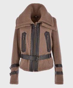 Brown Fur Womens Shearling Jacket with Belt