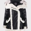 Womens Black Hooded Shearling Padded Jacket