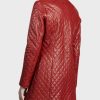 Womens Slimfit Red Quilted Design Leather Coat
