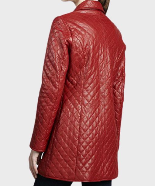 Womens Slimfit Red Quilted Design Leather Coat