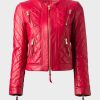 Red Quilted Womens Leather Jacket