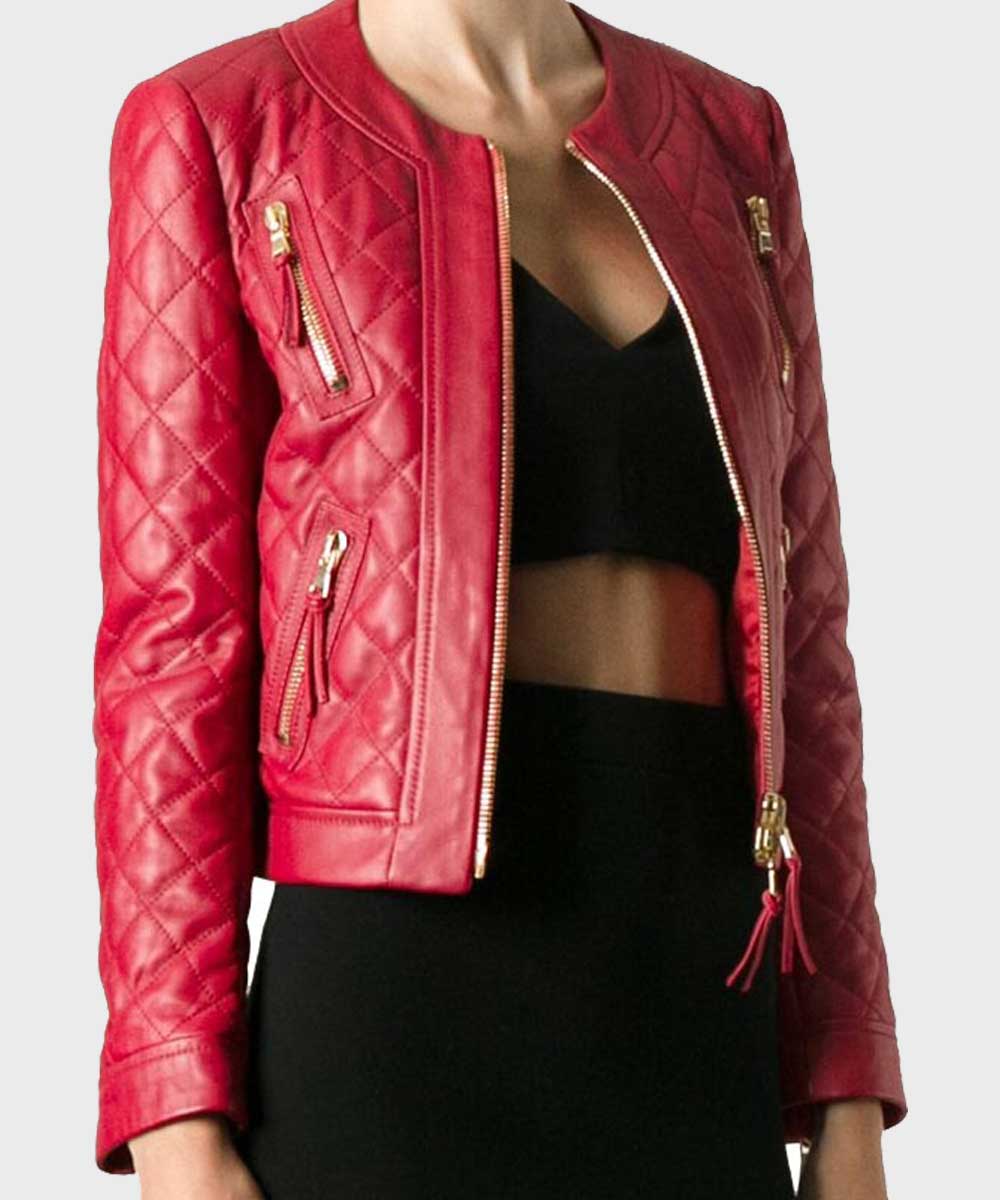 Opdage Modtagelig for indeks Womens Quilted Red Leather Jacket for Winter Outfits