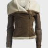 Womens Brown Leather Shearling Collar Jacket