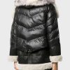 Womens Padded Black Hooded Shearling Jacket