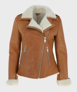 Womens Shearling Tan Brown Leather Jacket