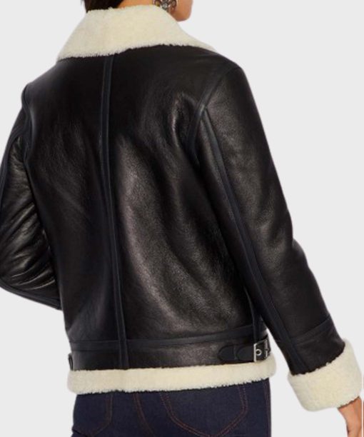 Women Aviator Ivory Shearling Leather Jacket