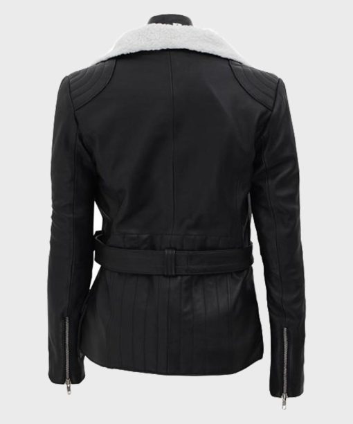 Asymmetical Shearling Black Motorcycle Leather Jacket