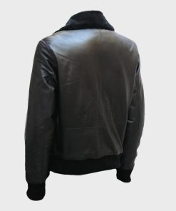 Mens Bomber Leather Black Shearling Jacket