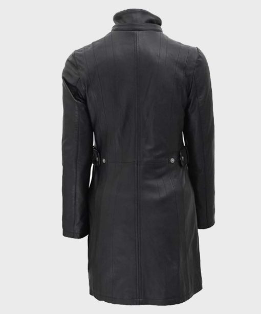 Faux Shearling Hooded Leather Black Coat