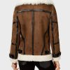 Womens Brown Asymmetrical Leather Shearling Jacket
