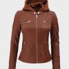 Womens Brown Cafe Racer Leather Jacket