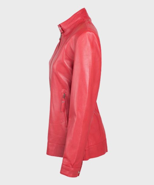 Womens Cafe Racer Red Leather Jacket