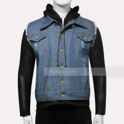 Mens denim jacket with leather sleeves