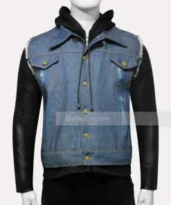 Mens denim jacket with leather sleeves