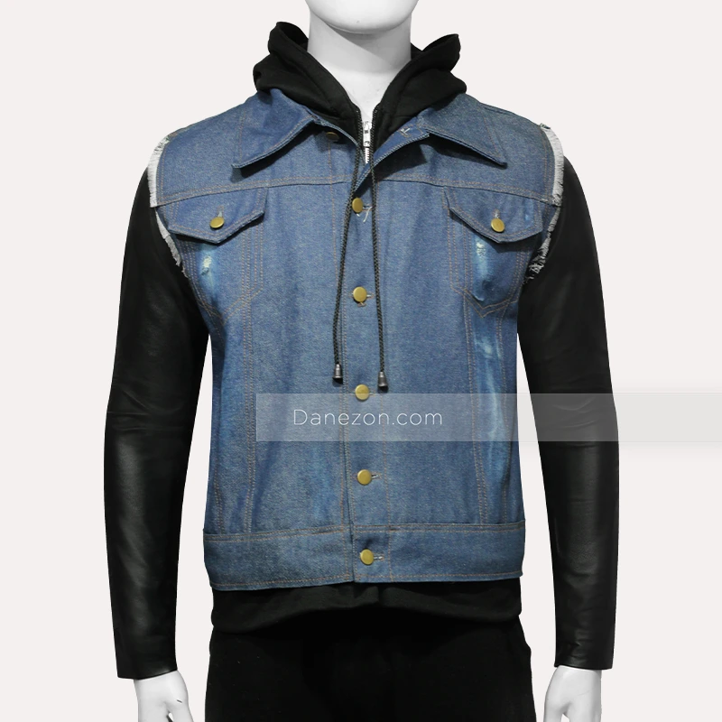 Denim Leather Jacket | Hooded Denim Leather Jacket