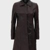 Womens Shearling Dark Brown Leather Coat