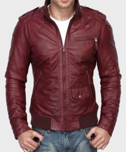 Slimfit Leather Mens Burgundy Jacket