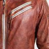 Vintage Distressed Brown Biker Leather Jacket for Mens
