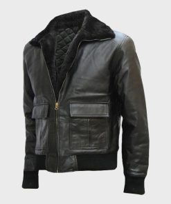 Mens Shearling Bomber Black Leather Jacket