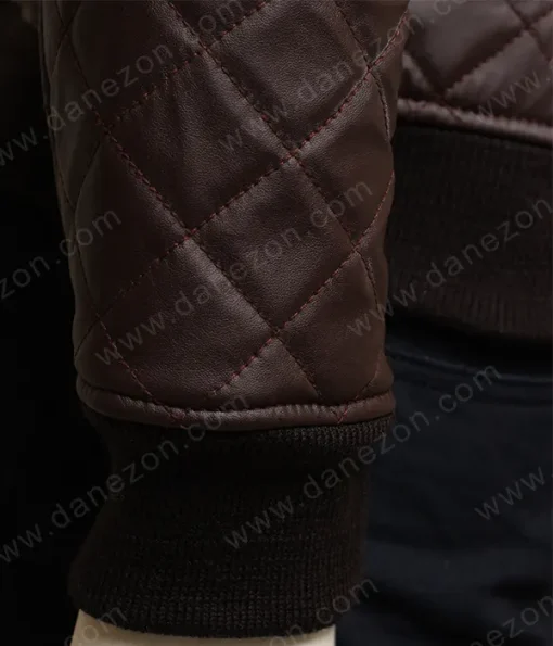 Mens Brown Quilted Leather Bomber Jacket - Danezon
