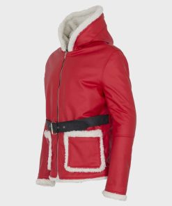 Winter Christmas Leather Hooded Coat