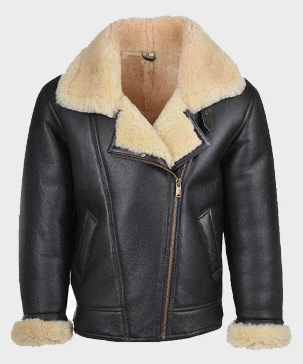 Mens Shearling Black Leather B3 Jacket for Winter Outfits