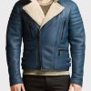 Mens Blue Motorcycle Leather Shearling Jacket