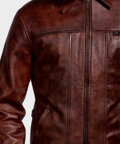Mens Brown Shirt Style Distressed Leather Jacket