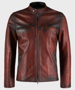Mens Distressed Brown Vintage Biker Leather Jacket