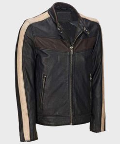 Mens Vintage Retro Café Racer Black Leather Jacket