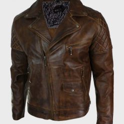 Brown Distressed Vintage Mens Biker Leather Jacket