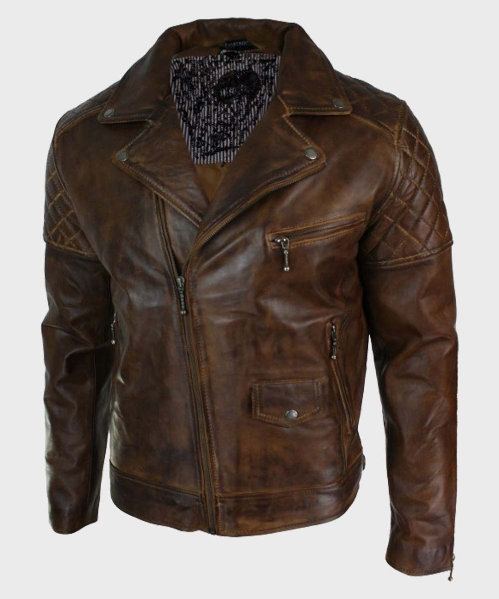 Mens Biker Motorcycle Vintage Distressed Brown Bomber Winter Leather Jacket 