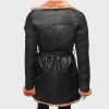 Womens Belted Shearling Leather Coat