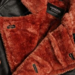 Womens Black Belted Shearling Coat