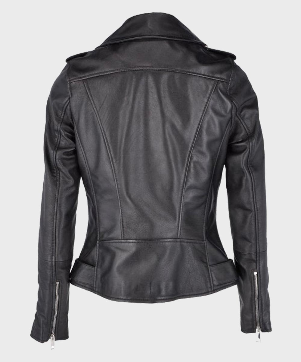 Womens Biker Black Leather Jacket for Winter Outfits