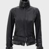 Womens Shearling Leather Black Jacket