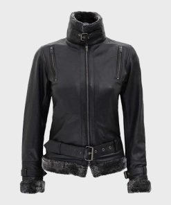Womens Shearling Leather Black Jacket
