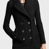 Womens Double-Breasted Black Coat